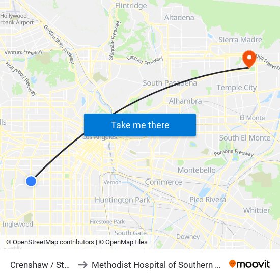 Crenshaw / Stocker to Methodist Hospital of Southern California map