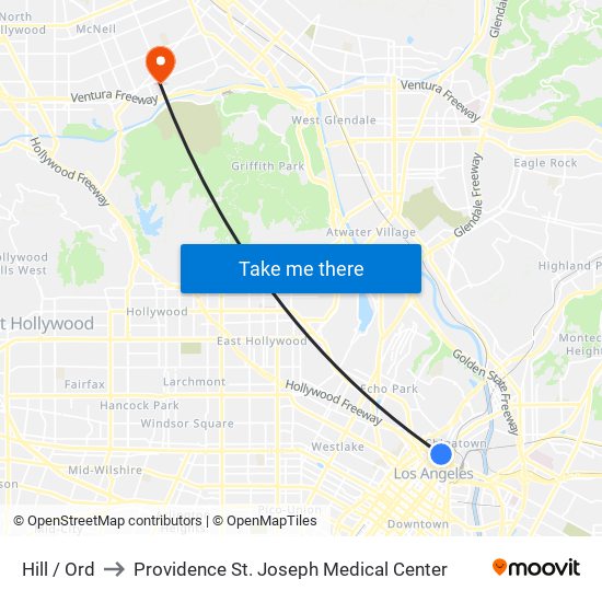 Hill / Ord to Providence St. Joseph Medical Center map