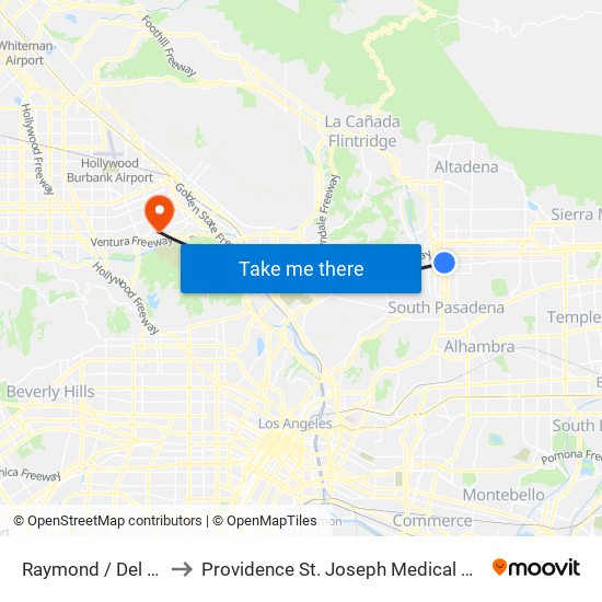 Raymond / Del Mar to Providence St. Joseph Medical Center map
