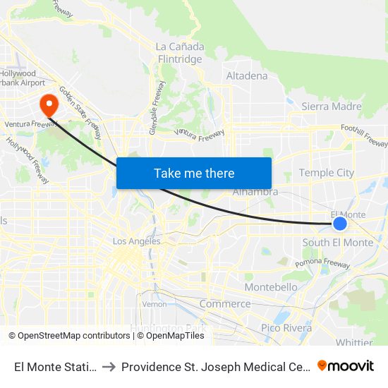El Monte Station to Providence St. Joseph Medical Center map
