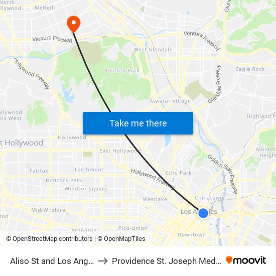 Aliso St and Los Angeles St E to Providence St. Joseph Medical Center map