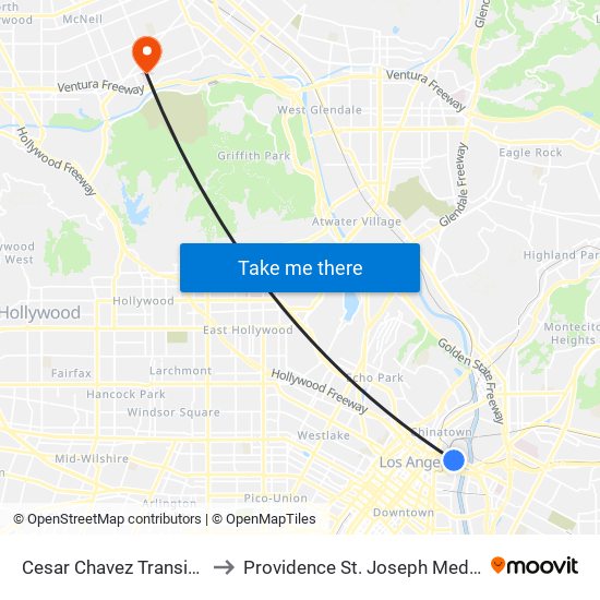 Cesar Chavez Transit Pavilion to Providence St. Joseph Medical Center map