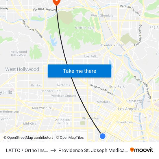 LATTC / Ortho Institute to Providence St. Joseph Medical Center map