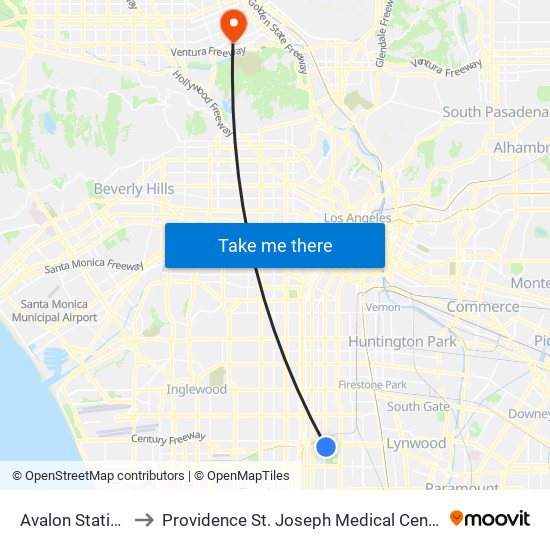 Avalon Station to Providence St. Joseph Medical Center map