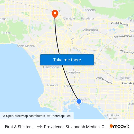 First & Shelter C N to Providence St. Joseph Medical Center map