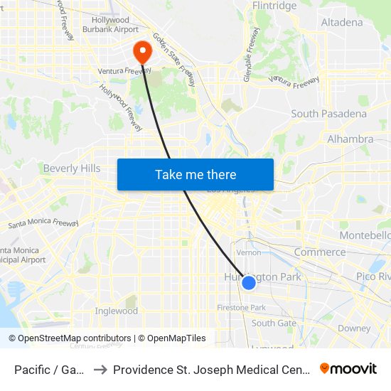 Pacific / Gage to Providence St. Joseph Medical Center map