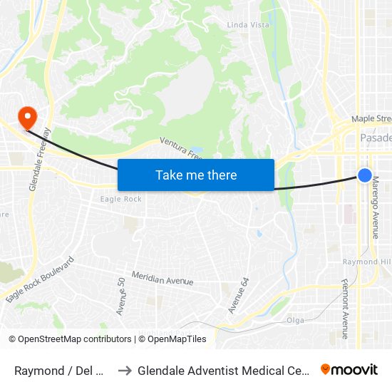 Raymond / Del Mar to Glendale Adventist Medical Center map