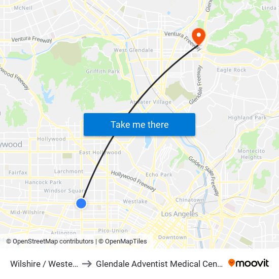 Wilshire / Western to Glendale Adventist Medical Center map