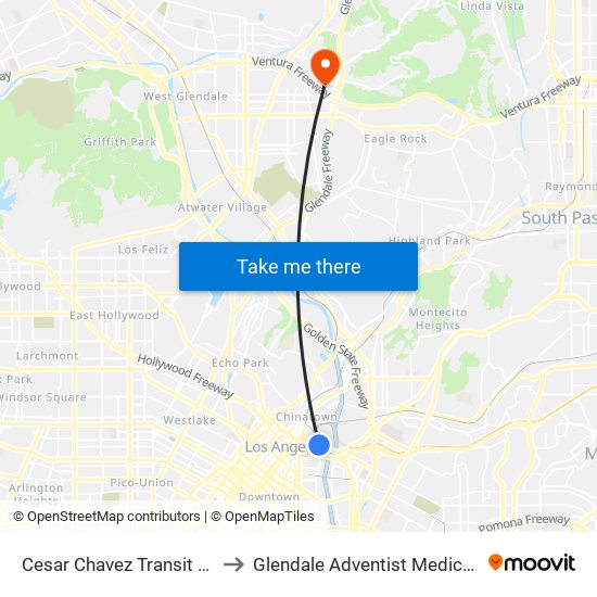 Cesar Chavez Transit Pavilion to Glendale Adventist Medical Center map