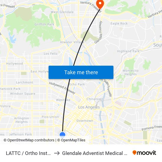 LATTC / Ortho Institute to Glendale Adventist Medical Center map