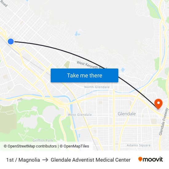 1st / Magnolia to Glendale Adventist Medical Center map