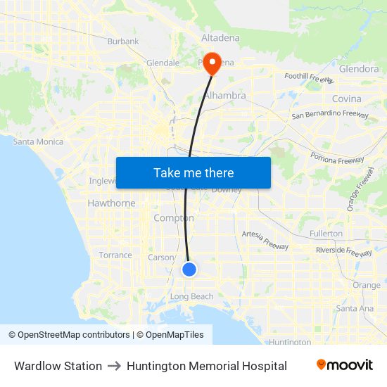 Wardlow Station to Huntington Memorial Hospital map