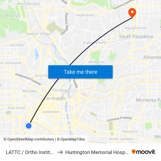 LATTC / Ortho Institute to Huntington Memorial Hospital map