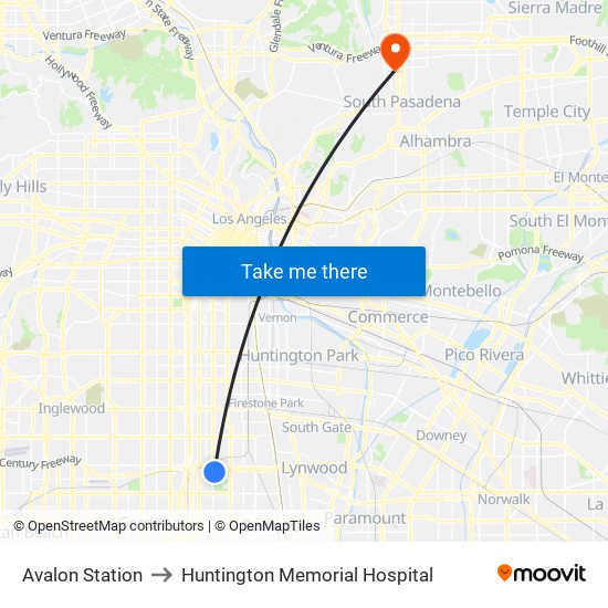 Avalon Station to Huntington Memorial Hospital map