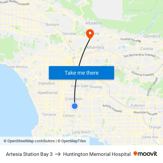 Artesia Station Bay 3 to Huntington Memorial Hospital map