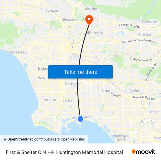 First & Shelter C N to Huntington Memorial Hospital map