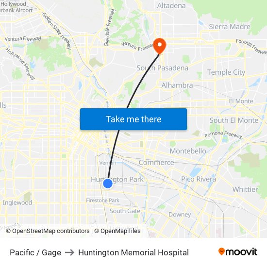 Pacific / Gage to Huntington Memorial Hospital map