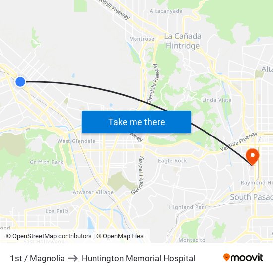 1st / Magnolia to Huntington Memorial Hospital map