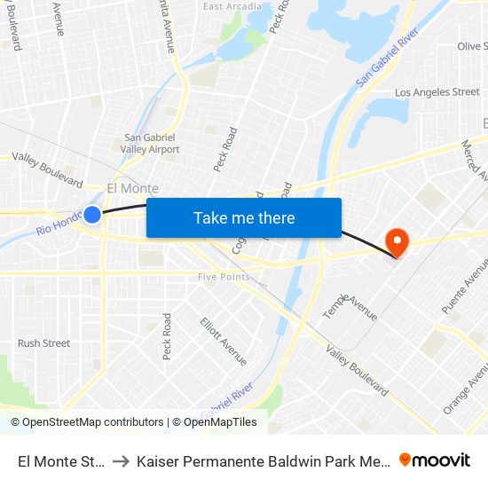 El Monte Station to Kaiser Permanente Baldwin Park Medical Center map