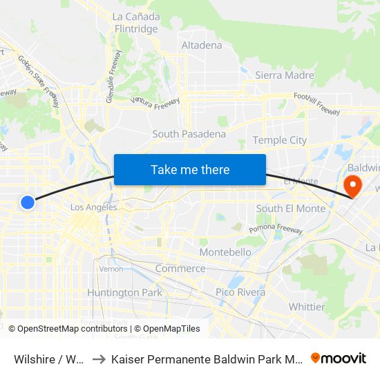 Wilshire / Western to Kaiser Permanente Baldwin Park Medical Center map