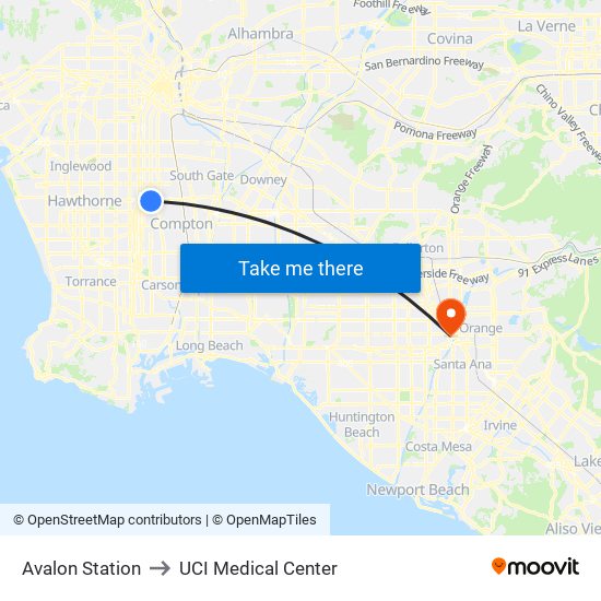 Avalon Station to UCI Medical Center map