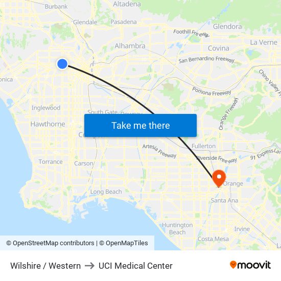 Wilshire / Western to UCI Medical Center map