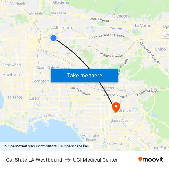 Cal State LA Westbound to UCI Medical Center map