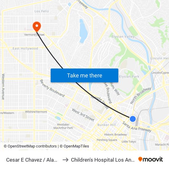 Cesar E Chavez / Alameda to Children's Hospital Los Angeles map