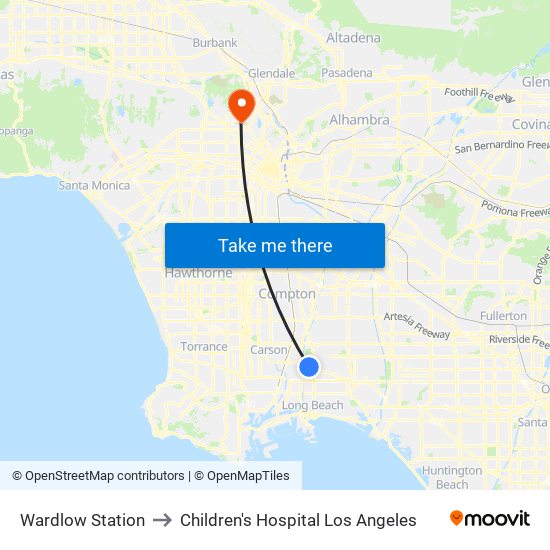 Wardlow Station to Children's Hospital Los Angeles map