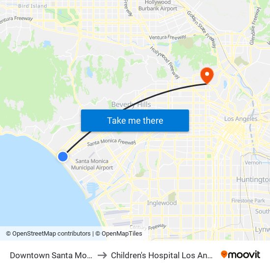 Downtown Santa Monica to Children's Hospital Los Angeles map