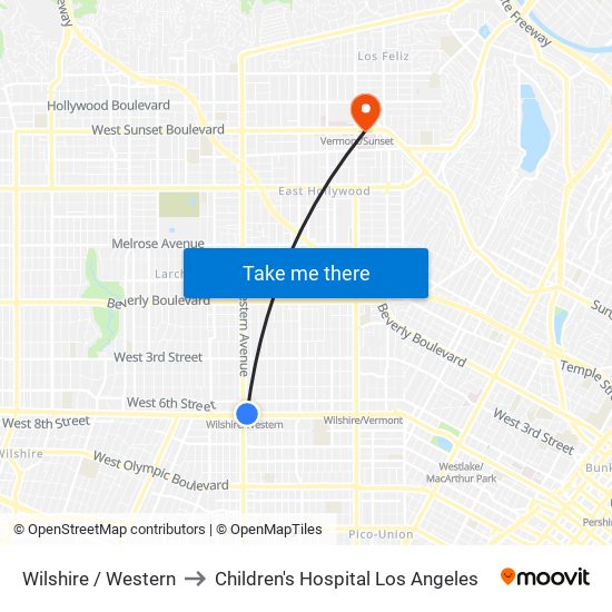 Wilshire / Western to Children's Hospital Los Angeles map