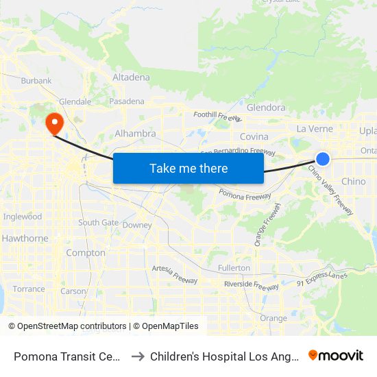 Pomona Transit Center to Children's Hospital Los Angeles map