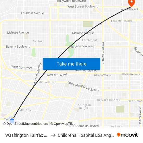 Washington Fairfax Hub to Children's Hospital Los Angeles map