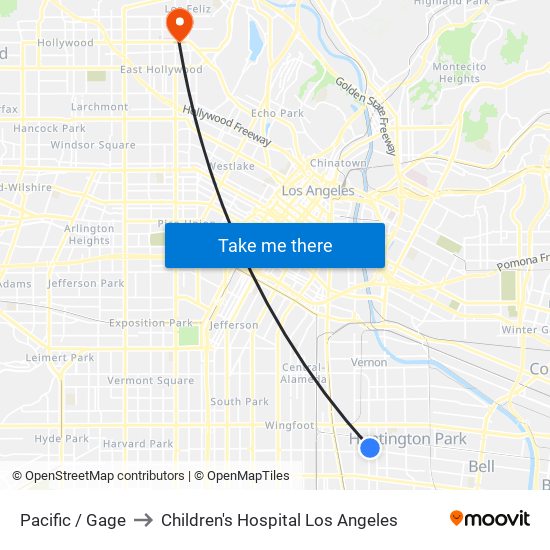 Pacific / Gage to Children's Hospital Los Angeles map