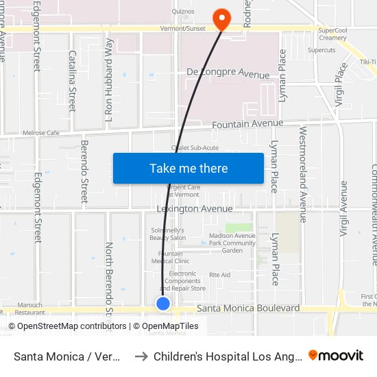 Santa Monica / Vermont to Children's Hospital Los Angeles map