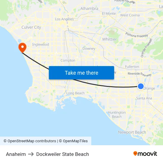 Anaheim to Dockweiler State Beach map