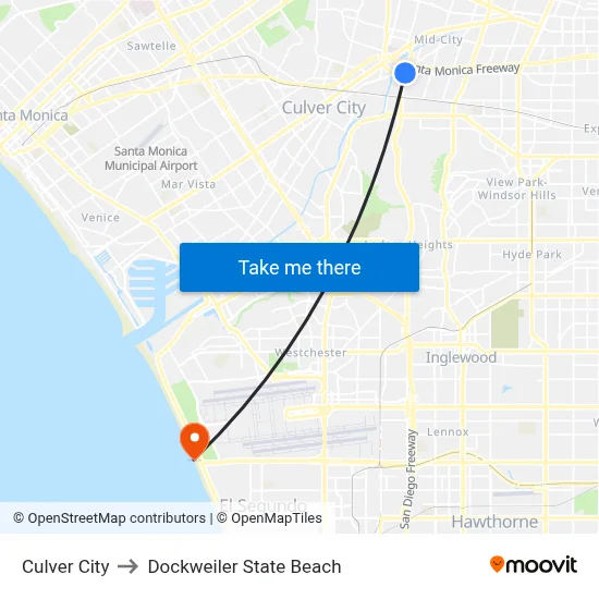 Culver City to Dockweiler State Beach map
