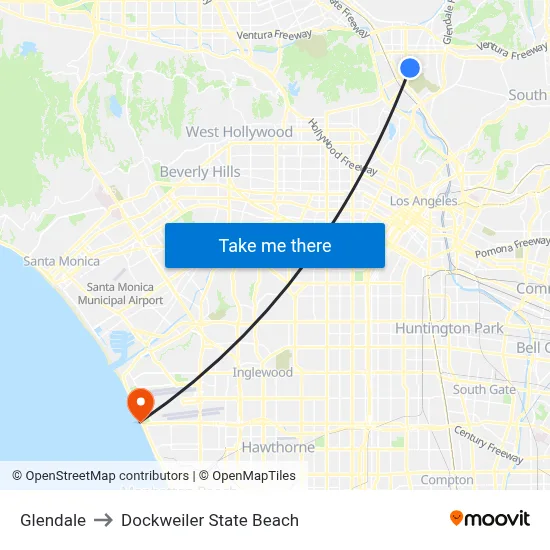 Glendale to Dockweiler State Beach map