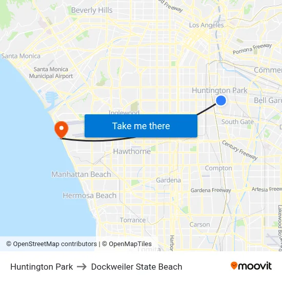 Huntington Park to Dockweiler State Beach map