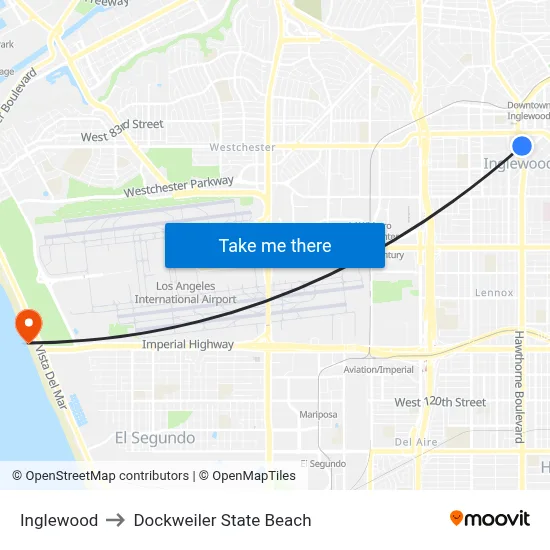 Inglewood to Dockweiler State Beach map