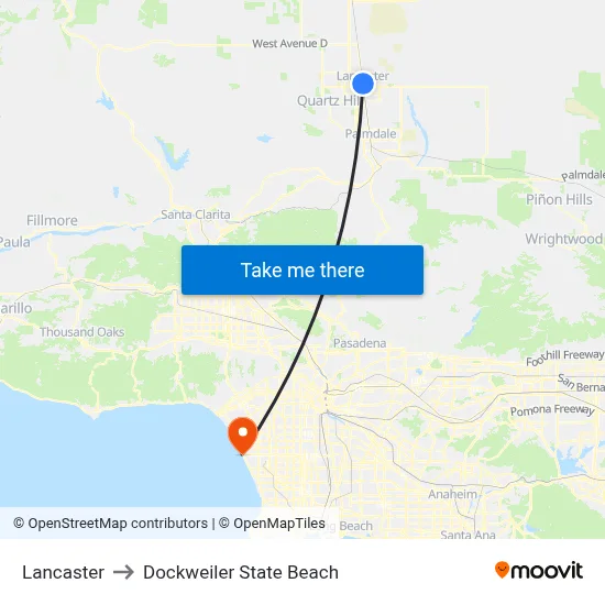 Lancaster to Dockweiler State Beach map