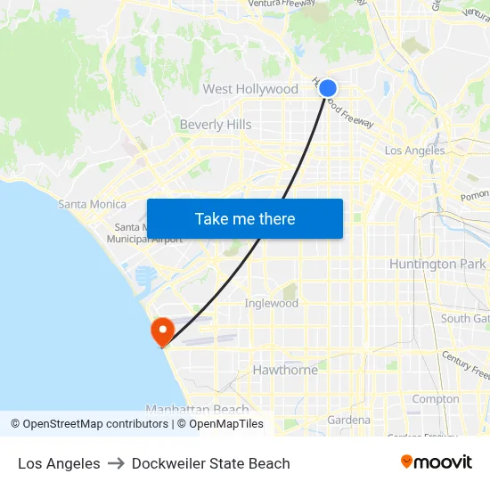 Los Angeles to Dockweiler State Beach map