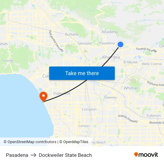 Pasadena to Dockweiler State Beach map