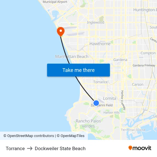 Torrance to Dockweiler State Beach map