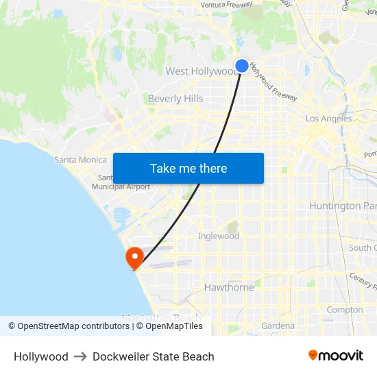 Hollywood to Dockweiler State Beach map