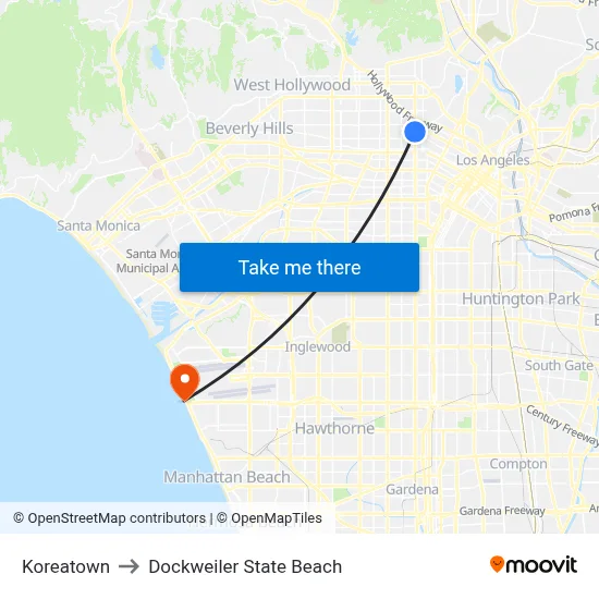Koreatown to Dockweiler State Beach map