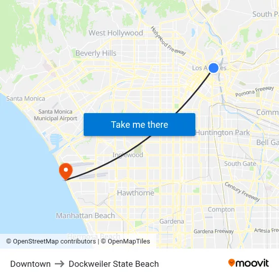 Downtown to Dockweiler State Beach map
