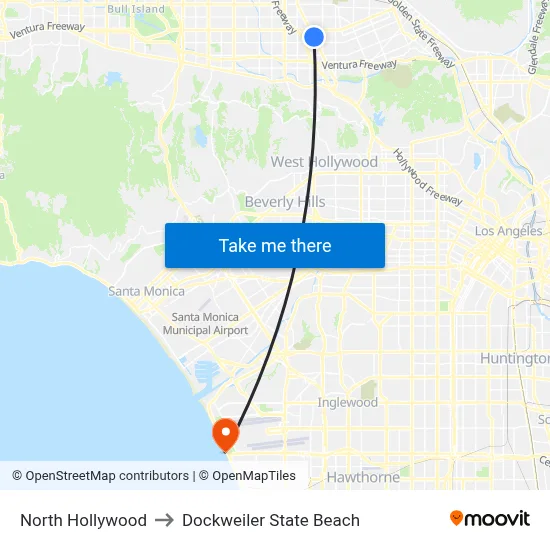 North Hollywood to Dockweiler State Beach map