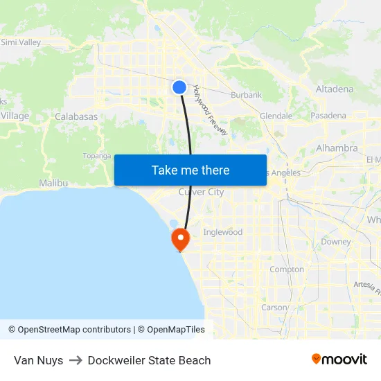 Van Nuys to Dockweiler State Beach map