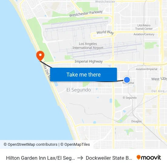 Hilton Garden Inn Lax/El Segundo to Dockweiler State Beach map